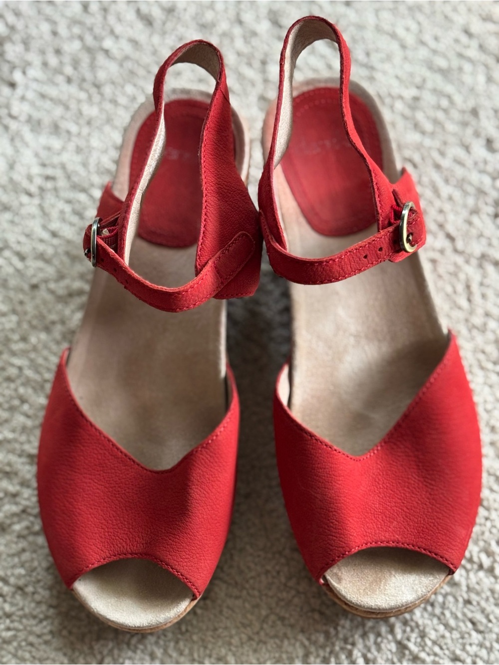 Dansko Red Open-Toe Slingback Wedges comfort